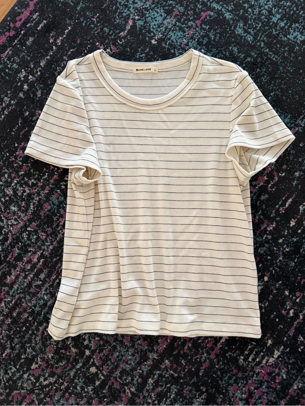 Marine Layer Cream and Black Striped Short Sleeve Tee